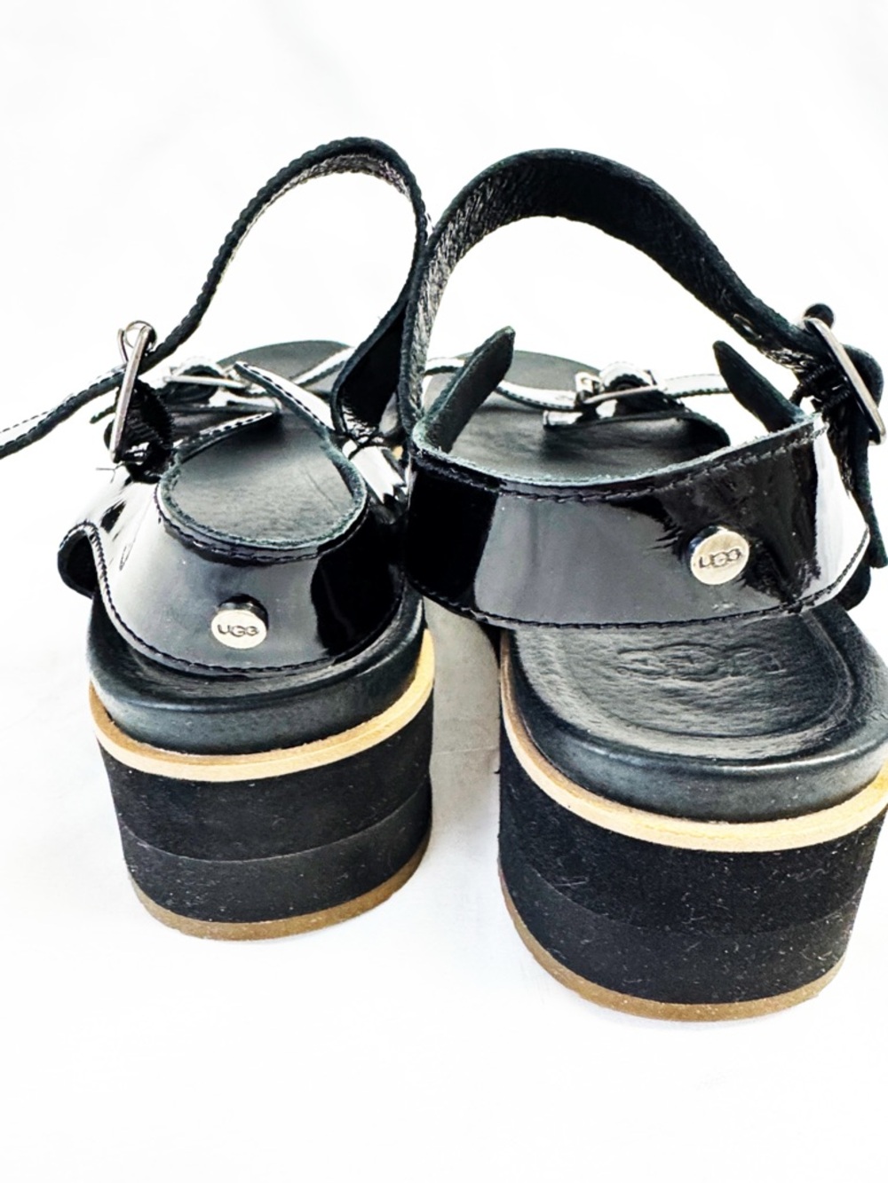 UGG Women's Angie Leather Platform Sandals Black Patent Leather Size 8 - Picture 6 of 8